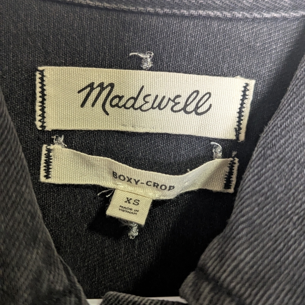 Madewell Boxy Crop Denim Jacket Stitched Silver Dot Black XS - Picture 3 of 5